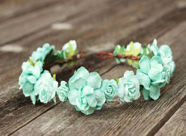 Mint Flower Crown Wedding Rose Hair Wreath 
